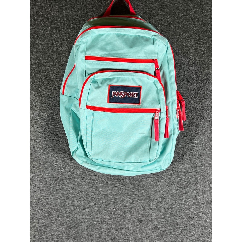 JanSport Big Student Backpack Mint Green Red Trim School Travel Bag